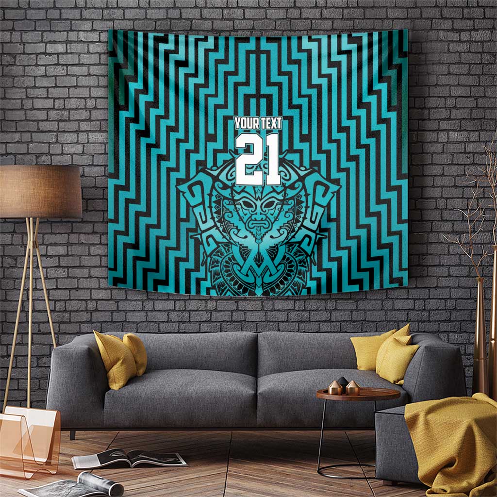 Custom Basketball New Zealand Tapestry Teal Maori Ta Moko Indigenous - Polynesian Pride