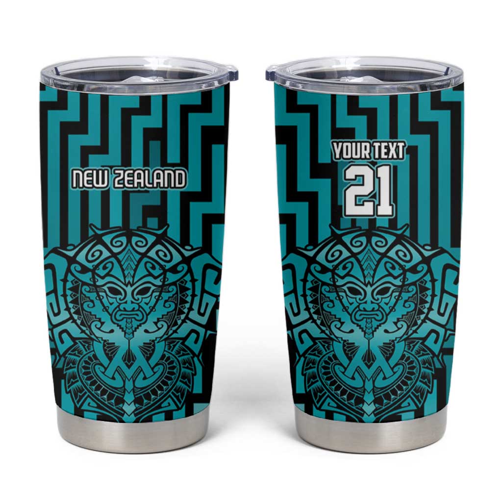 Custom Basketball New Zealand Tumbler Cup Teal Maori Ta Moko Indigenous - Polynesian Pride