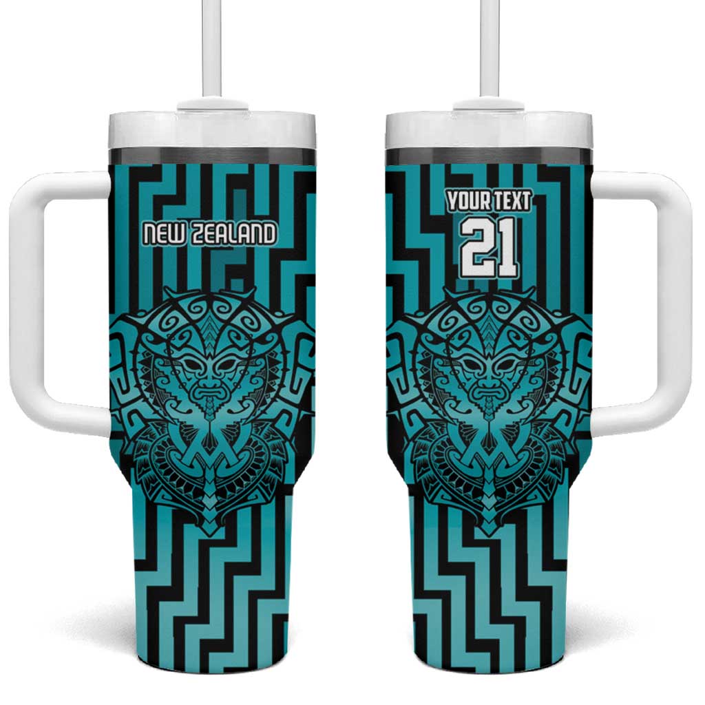 Custom Basketball New Zealand Tumbler With Handle Teal Maori Ta Moko Indigenous LT9 One Size: 40 oz Teal - Polynesian Pride