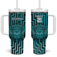 Custom Basketball New Zealand Tumbler With Handle Teal Maori Ta Moko Indigenous LT9 One Size: 40 oz Teal - Polynesian Pride