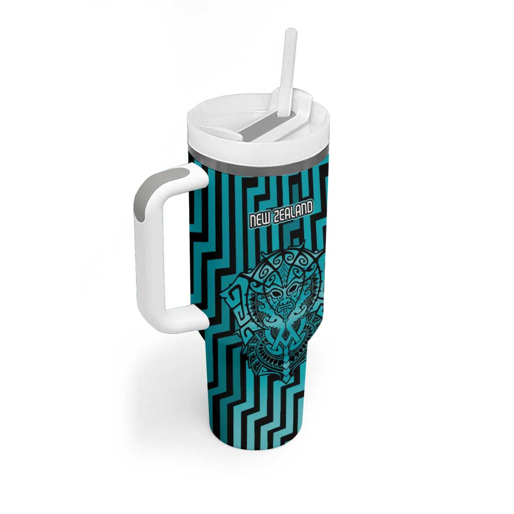 Custom Basketball New Zealand Tumbler With Handle Teal Maori Ta Moko Indigenous LT9 - Polynesian Pride