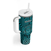 Custom Basketball New Zealand Tumbler With Handle Teal Maori Ta Moko Indigenous LT9 - Polynesian Pride