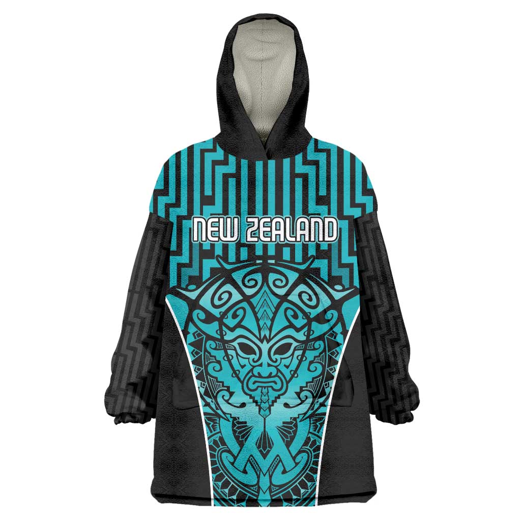 Custom Basketball New Zealand Wearable Blanket Hoodie Teal Maori Ta Moko Indigenous LT9 One Size Teal - Polynesian Pride