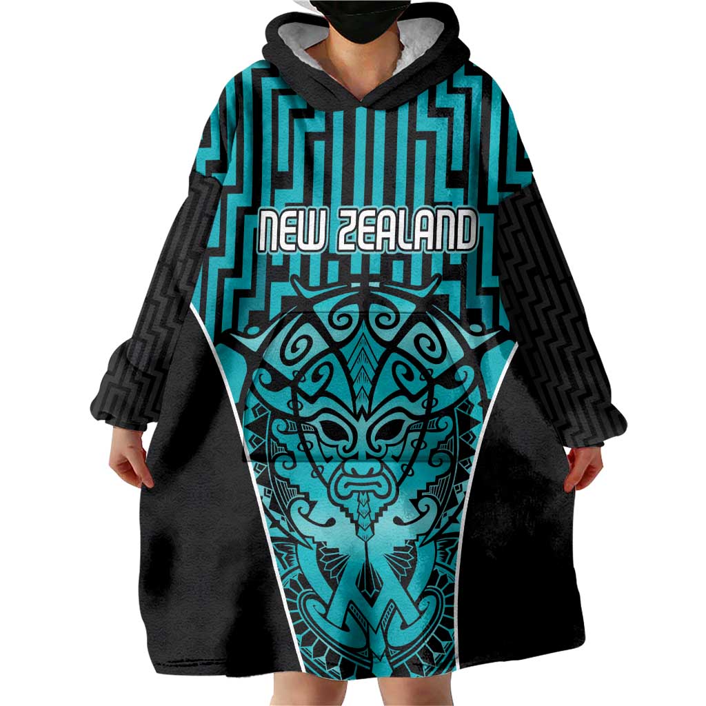 Custom Basketball New Zealand Wearable Blanket Hoodie Teal Maori Ta Moko Indigenous LT9 - Polynesian Pride