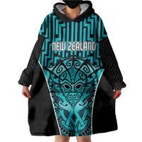 Custom Basketball New Zealand Wearable Blanket Hoodie Teal Maori Ta Moko Indigenous LT9 - Polynesian Pride