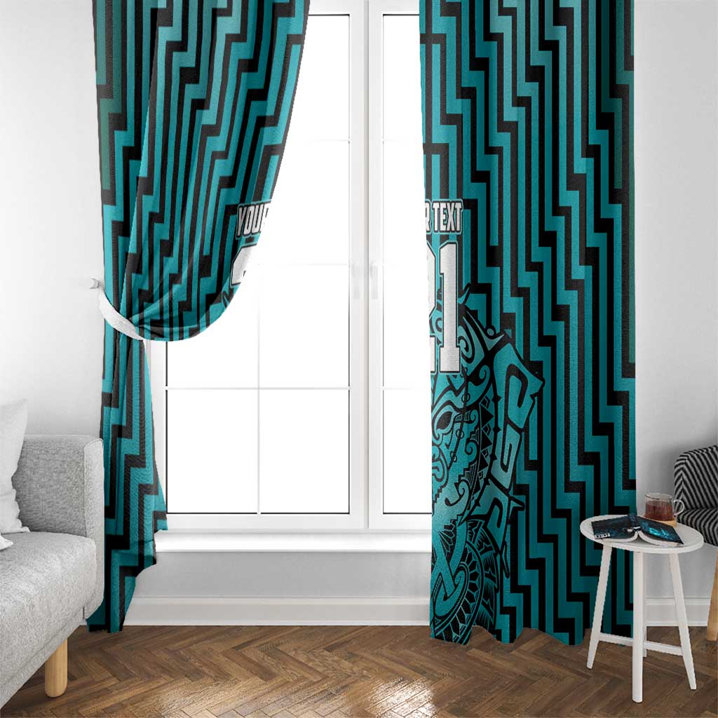 Custom Basketball New Zealand Window Curtain Teal Maori Ta Moko Indigenous - Polynesian Pride
