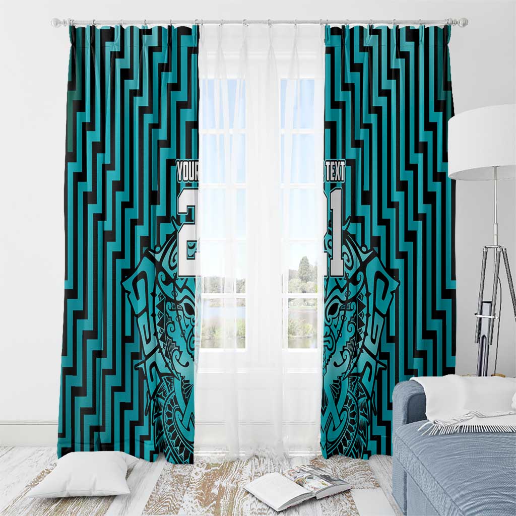 Custom Basketball New Zealand Window Curtain Teal Maori Ta Moko Indigenous - Polynesian Pride