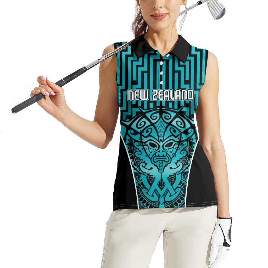 Custom Basketball New Zealand Women Sleeveless Polo Shirt Teal Maori Ta Moko Indigenous LT9 - Polynesian Pride