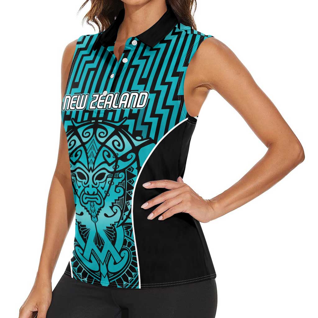 Custom Basketball New Zealand Women Sleeveless Polo Shirt Teal Maori Ta Moko Indigenous LT9 - Polynesian Pride