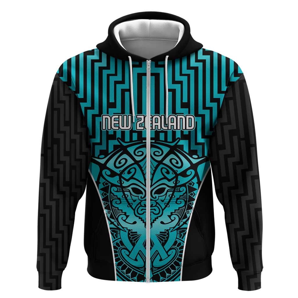 Custom Basketball New Zealand Zip Hoodie Teal Maori Ta Moko Indigenous LT9 Zip Hoodie Teal - Polynesian Pride