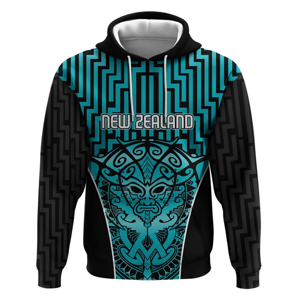 Custom Basketball New Zealand Zip Hoodie Teal Maori Ta Moko Indigenous LT9 Pullover Hoodie Teal - Polynesian Pride