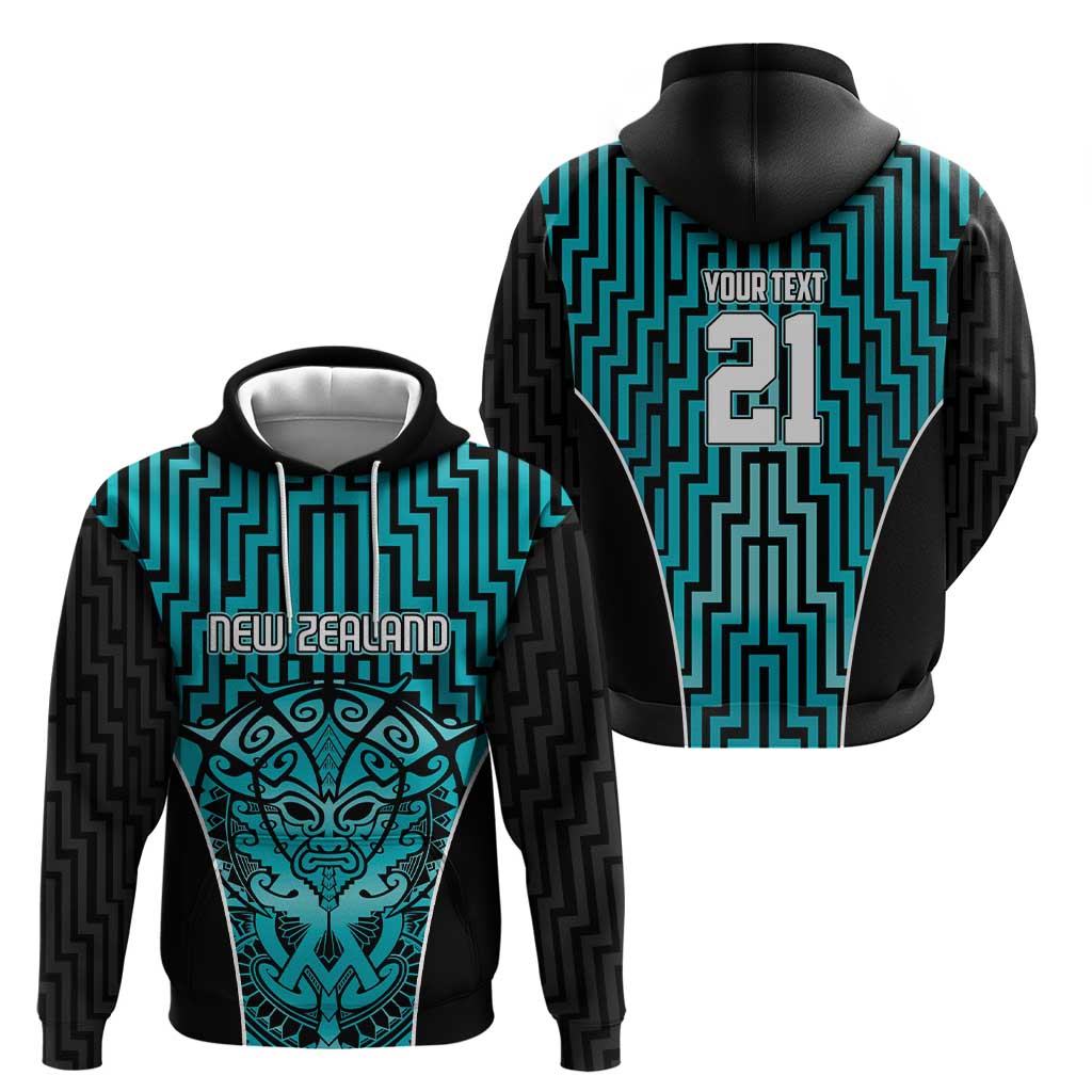 Custom Basketball New Zealand Zip Hoodie Teal Maori Ta Moko Indigenous LT9 - Polynesian Pride