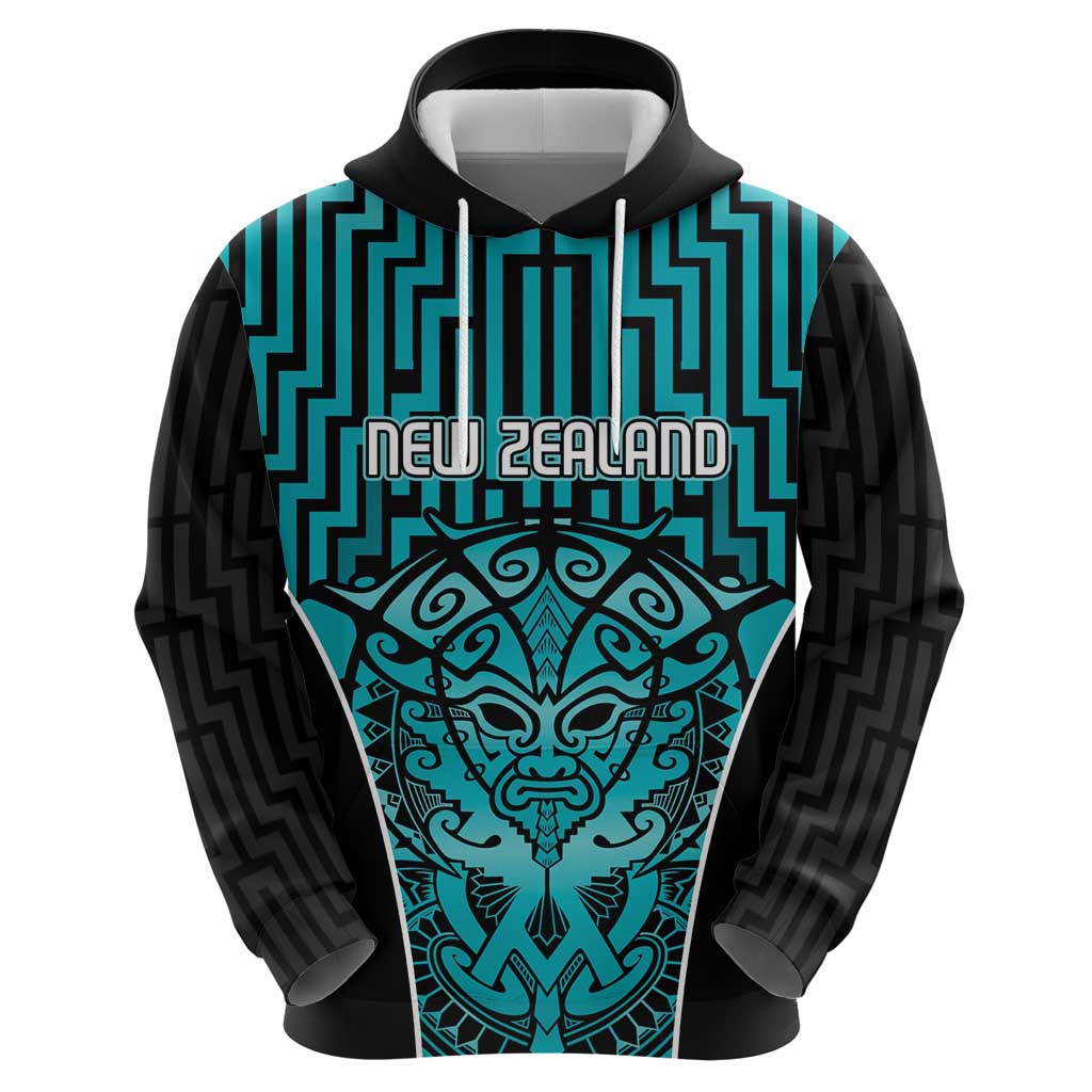 Custom Basketball New Zealand Zip Hoodie Teal Maori Ta Moko Indigenous LT9 - Polynesian Pride