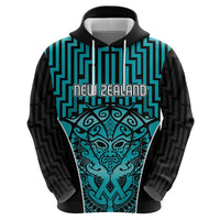 Custom Basketball New Zealand Zip Hoodie Teal Maori Ta Moko Indigenous LT9 - Polynesian Pride