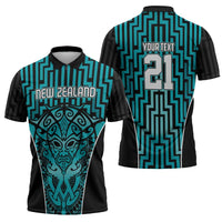 Custom Basketball New Zealand Zipper Polo Shirt Teal Maori Ta Moko Indigenous LT9 - Polynesian Pride