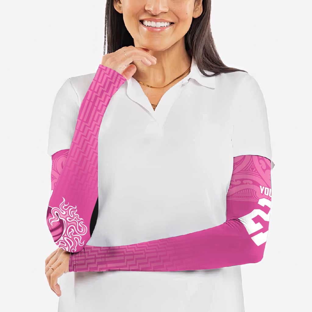 New Zealand Custom Arm Sleeves Fire Basketball Maori Tribal Pink - Polynesian Pride