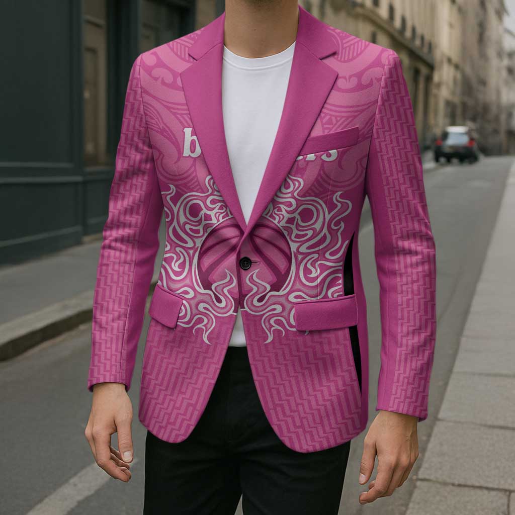 New Zealand Custom Blazer Fire Basketball Maori Tribal Pink - Polynesian Pride