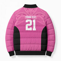 New Zealand Custom Bomber Puffer Jacket Fire Basketball Maori Tribal Pink - Polynesian Pride