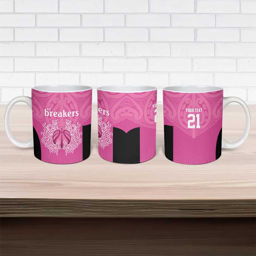 New Zealand Custom Ceramic Mug Fire Basketball Maori Tribal Pink - Polynesian Pride