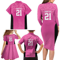 New Zealand Custom Family Matching Long Sleeve Bodycon Dress and Hawaiian Shirt Fire Basketball Maori Tribal Pink LT9 - Polynesian Pride
