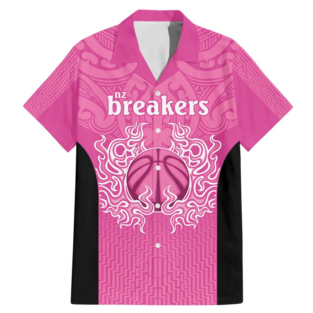 New Zealand Custom Family Matching Mermaid Dress and Hawaiian Shirt Fire Basketball Maori Tribal Pink LT9 Dad's Shirt - Short Sleeve Pink - Polynesian Pride