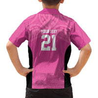 New Zealand Custom Family Matching Off The Shoulder Long Sleeve Dress and Hawaiian Shirt Fire Basketball Maori Tribal Pink LT9 - Polynesian Pride