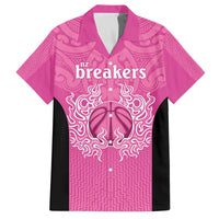 New Zealand Custom Family Matching Off The Shoulder Long Sleeve Dress and Hawaiian Shirt Fire Basketball Maori Tribal Pink LT9 Dad's Shirt - Short Sleeve Pink - Polynesian Pride
