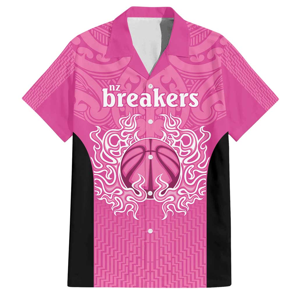 New Zealand Custom Family Matching Off Shoulder Short Dress and Hawaiian Shirt Fire Basketball Maori Tribal Pink LT9 Dad's Shirt - Short Sleeve Pink - Polynesian Pride
