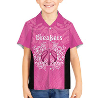 New Zealand Custom Family Matching Puletasi and Hawaiian Shirt Fire Basketball Maori Tribal Pink - Polynesian Pride