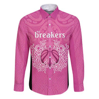 New Zealand Custom Family Matching Summer Maxi Dress and Hawaiian Shirt Fire Basketball Maori Tribal Pink LT9 Dad's Shirt - Long Sleeve Pink - Polynesian Pride