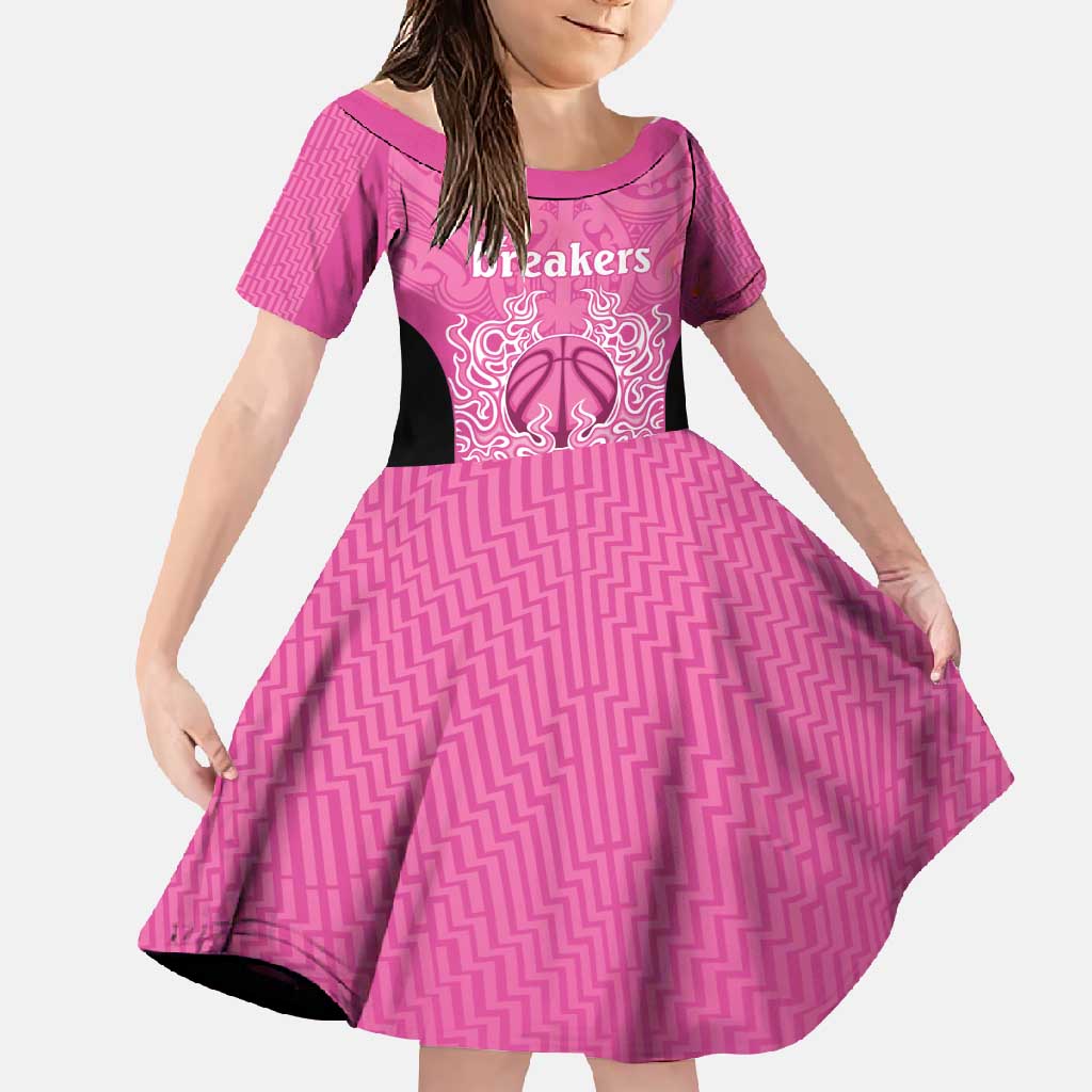 New Zealand Custom Family Matching Tank Maxi Dress and Hawaiian Shirt Fire Basketball Maori Tribal Pink LT9 Daughter's Dress Pink - Polynesian Pride