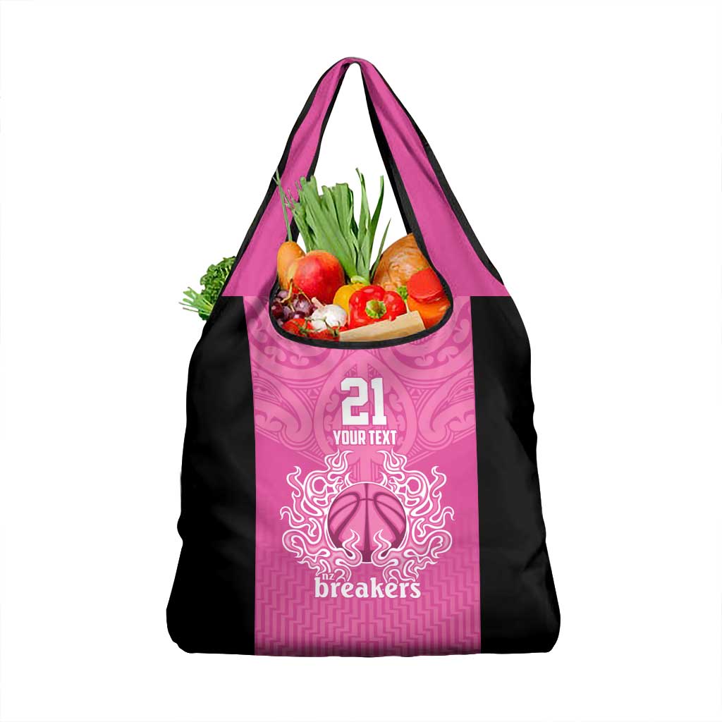 New Zealand Custom Grocery Bag Fire Basketball Maori Tribal Pink - Polynesian Pride