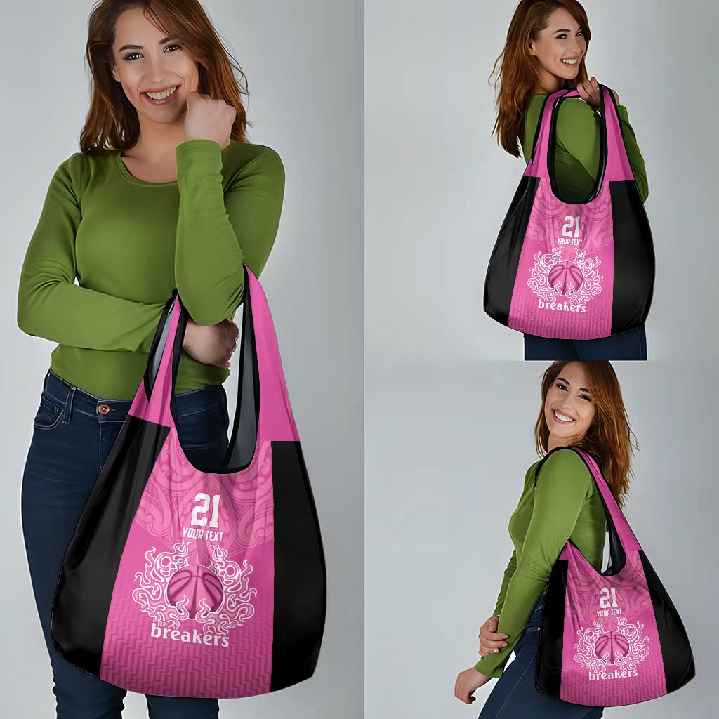 New Zealand Custom Grocery Bag Fire Basketball Maori Tribal Pink - Polynesian Pride