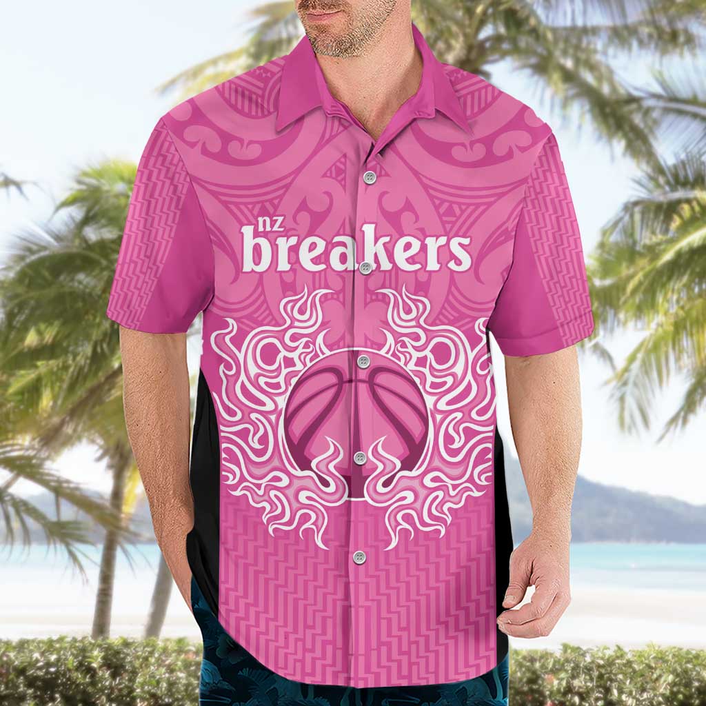 New Zealand Custom Hawaiian Shirt Fire Basketball Maori Tribal Pink LT9 - Polynesian Pride