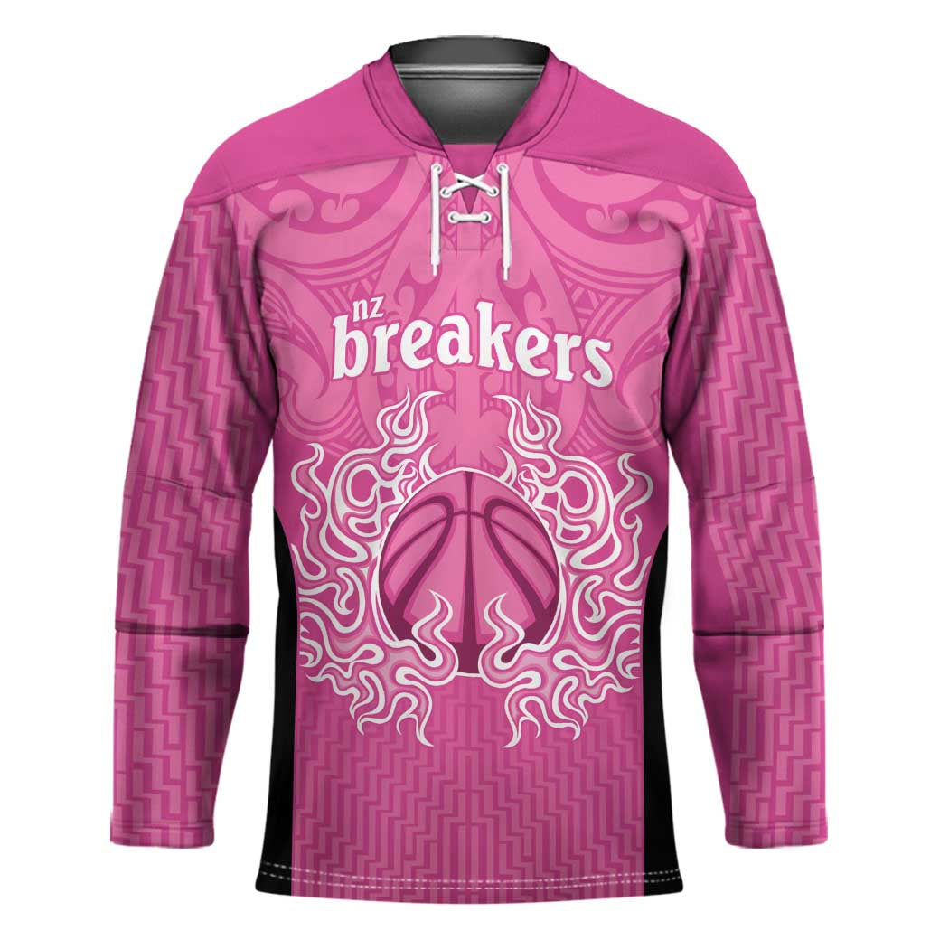 New Zealand Custom Hockey Jersey Fire Basketball Maori Tribal Pink LT9 Unisex Pink - Polynesian Pride