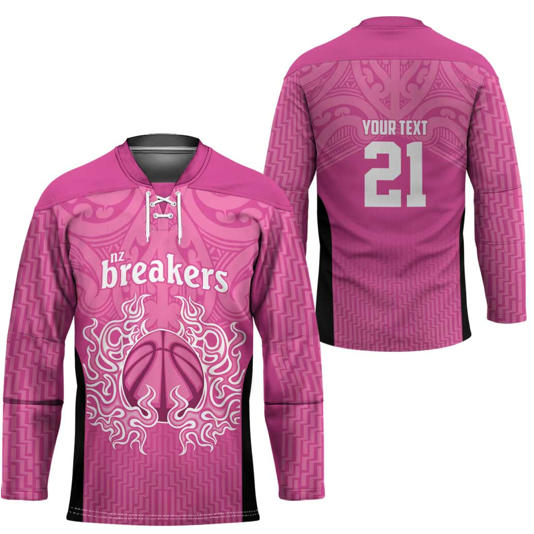 New Zealand Custom Hockey Jersey Fire Basketball Maori Tribal Pink LT9 - Polynesian Pride