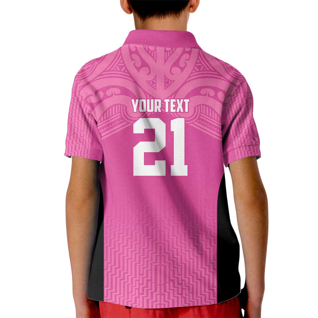 New Zealand Custom Kid Polo Shirt Fire Basketball Maori Tribal Pink LT9 - Polynesian Pride