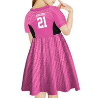 New Zealand Custom Kid Short Sleeve Dress Fire Basketball Maori Tribal Pink LT9 - Polynesian Pride