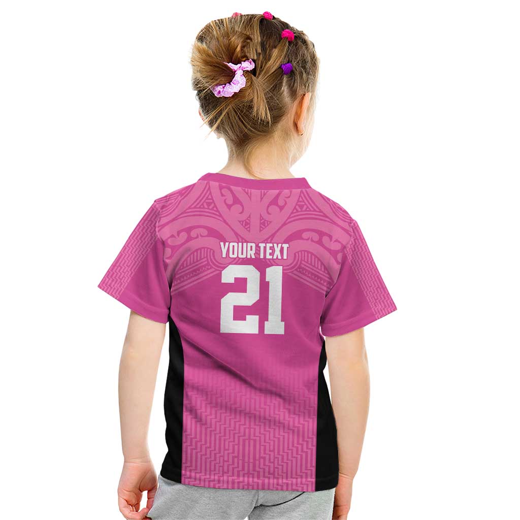 New Zealand Custom Kid T Shirt Fire Basketball Maori Tribal Pink LT9 - Polynesian Pride