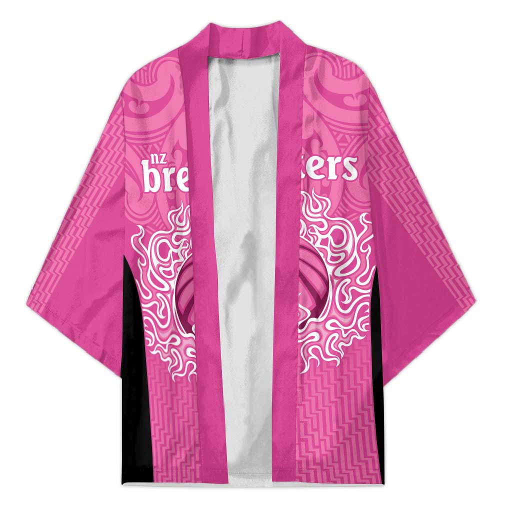New Zealand Custom Kimono Fire Basketball Maori Tribal Pink - Polynesian Pride