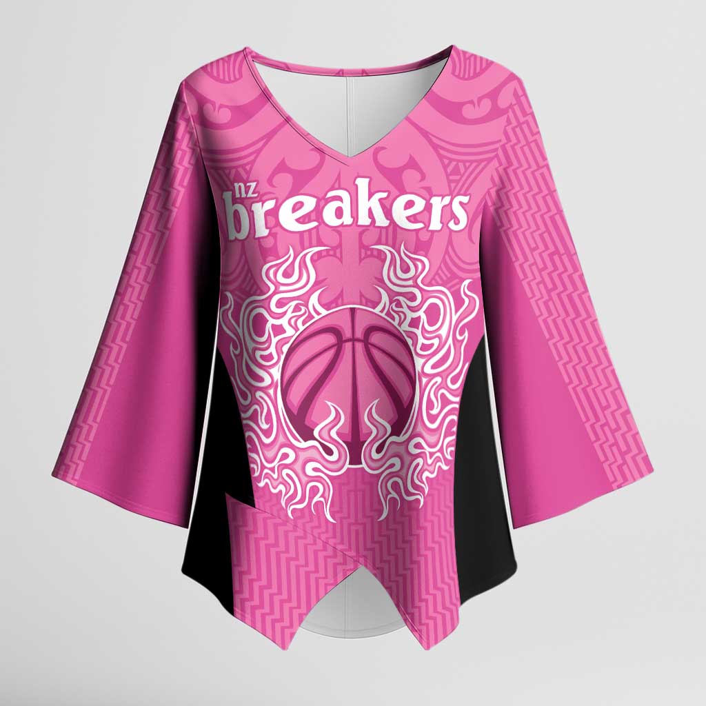 New Zealand Custom Kimono Sleeve Blouse Fire Basketball Maori Tribal Pink LT9 Female Pink - Polynesian Pride