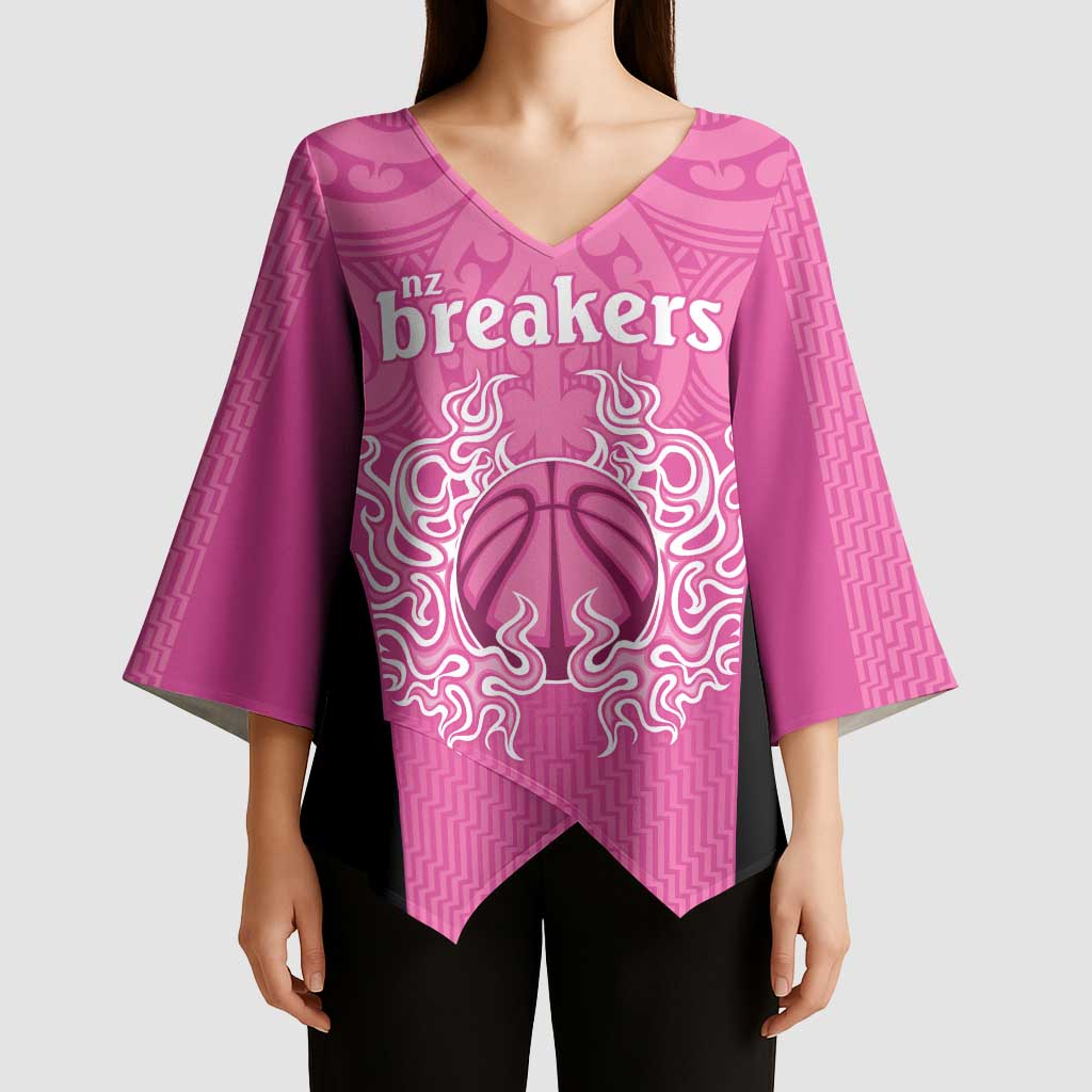 New Zealand Custom Kimono Sleeve Blouse Fire Basketball Maori Tribal Pink LT9 - Polynesian Pride