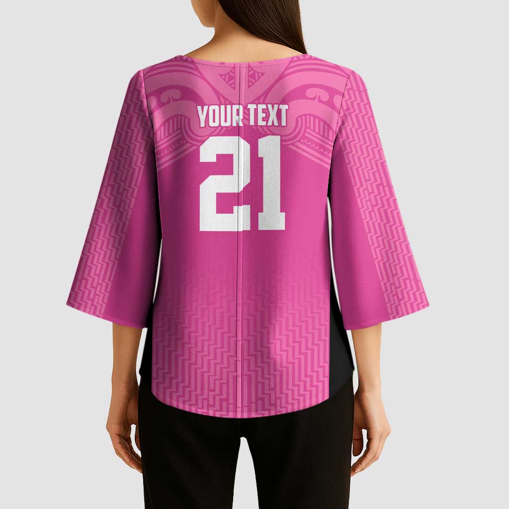 New Zealand Custom Kimono Sleeve Blouse Fire Basketball Maori Tribal Pink LT9 - Polynesian Pride