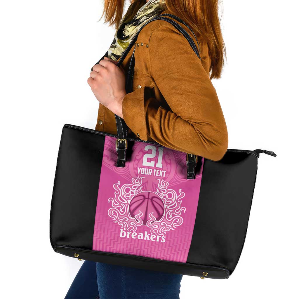 New Zealand Custom Leather Tote Bag Fire Basketball Maori Tribal Pink LT9 Pink - Polynesian Pride