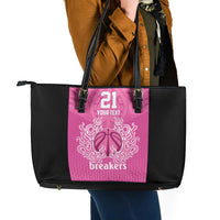 New Zealand Custom Leather Tote Bag Fire Basketball Maori Tribal Pink LT9 - Polynesian Pride