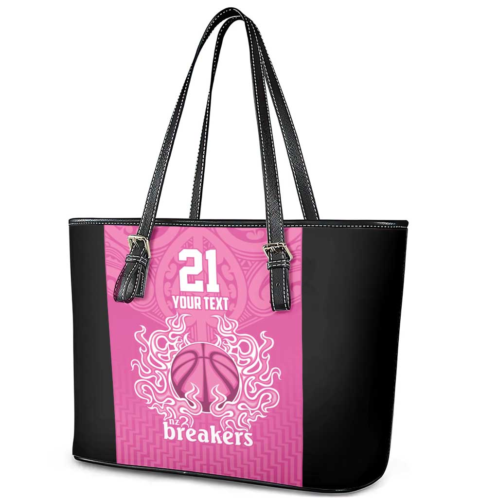 New Zealand Custom Leather Tote Bag Fire Basketball Maori Tribal Pink LT9 - Polynesian Pride