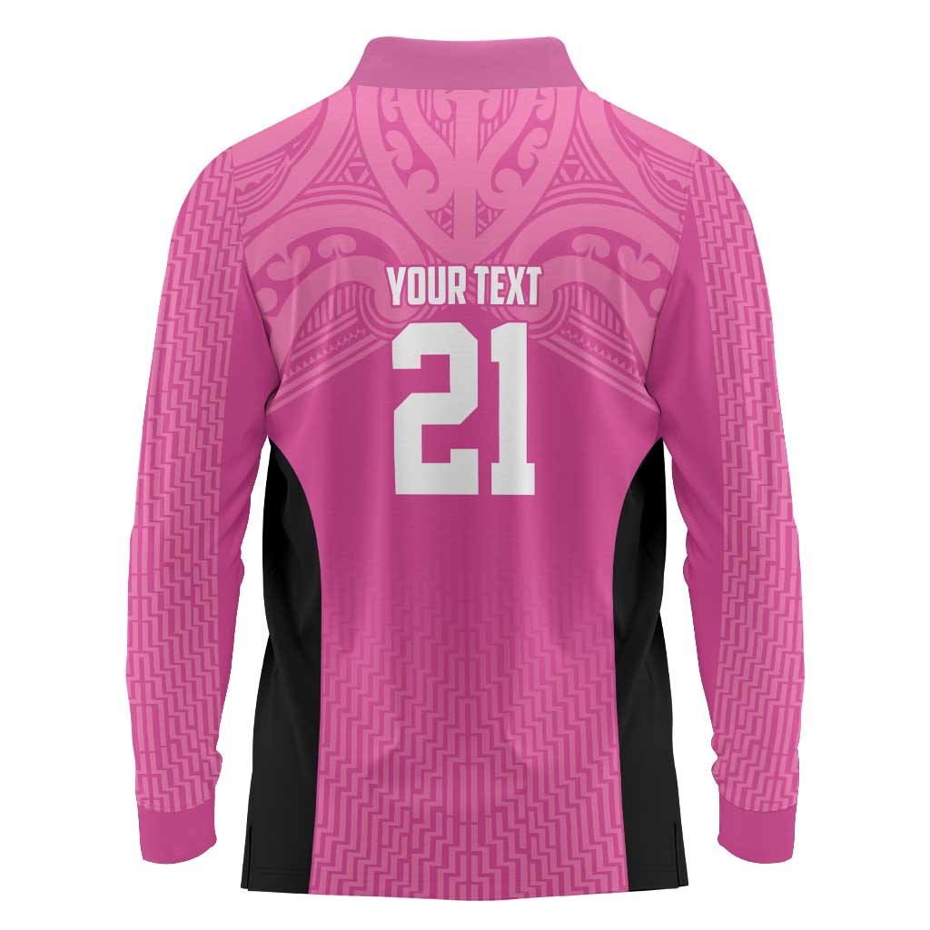 New Zealand Custom Long Sleeve Polo Shirt Fire Basketball Maori Tribal Pink LT9 - Polynesian Pride