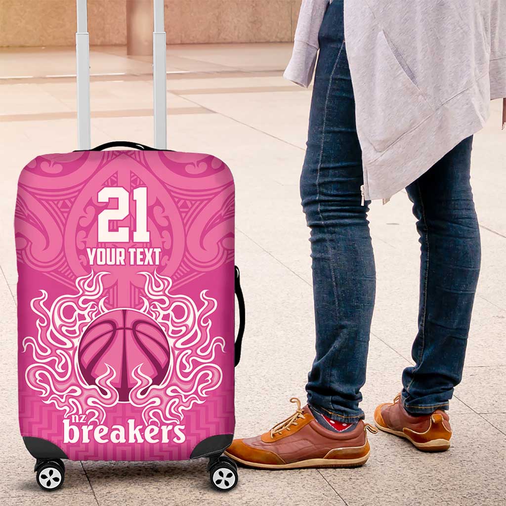 New Zealand Custom Luggage Cover Fire Basketball Maori Tribal Pink - Polynesian Pride