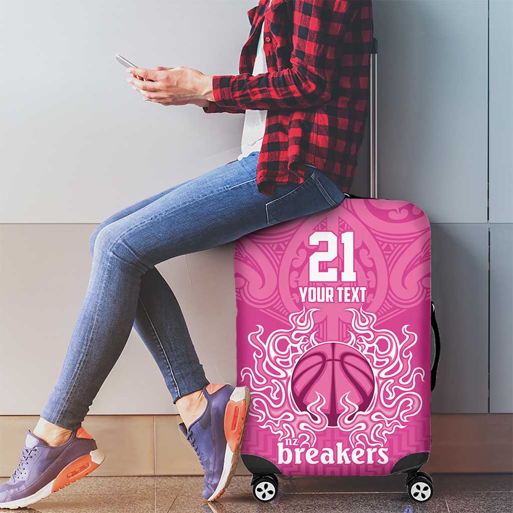 New Zealand Custom Luggage Cover Fire Basketball Maori Tribal Pink - Polynesian Pride