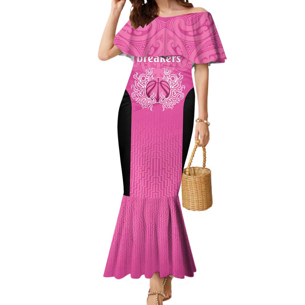 New Zealand Custom Mermaid Dress Fire Basketball Maori Tribal Pink LT9 Women Pink - Polynesian Pride